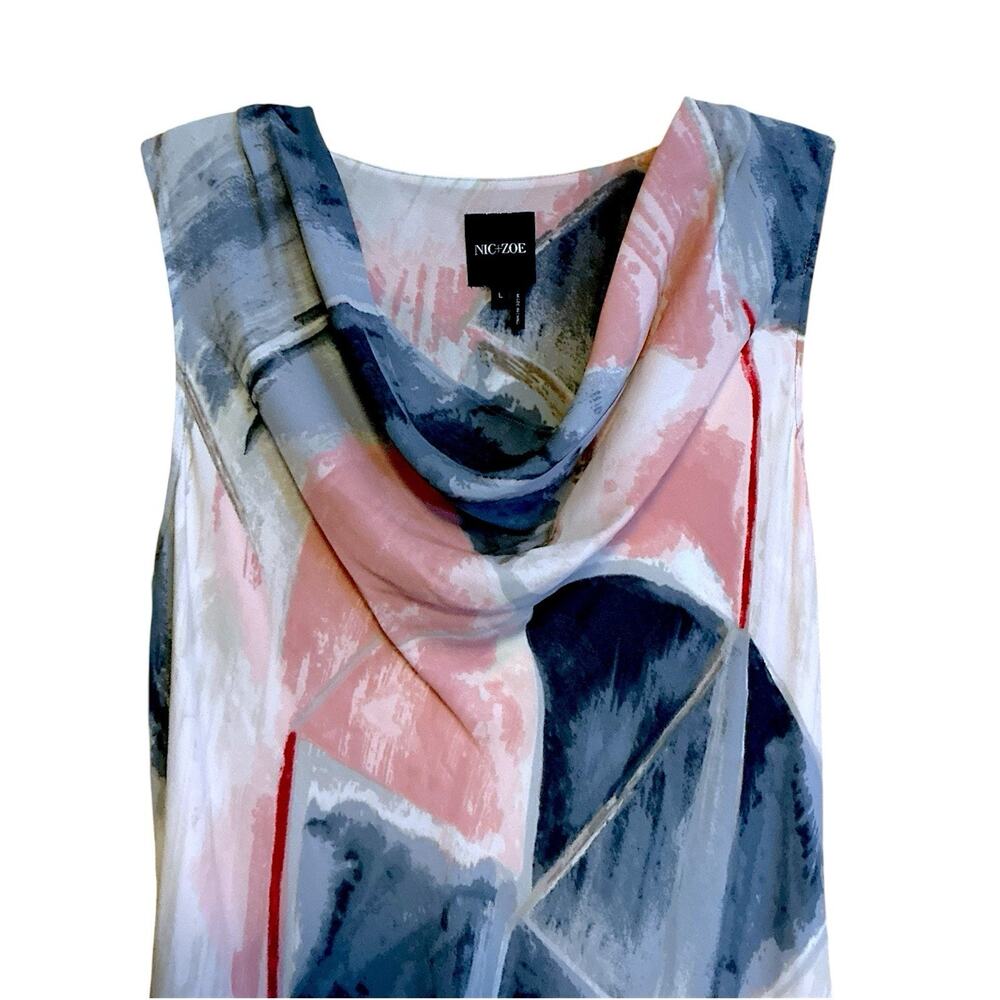 NIC+ZOE Artsy Abstract Multicolor Cowl Neck Sleeveless Dress‎ Flowy Feminine-L - Picture 5 of 12